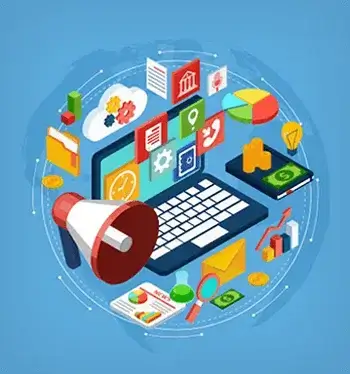 Depicting a social media marketing strategy, including social media icons, content calendars, and engagement metrics.
                                                    